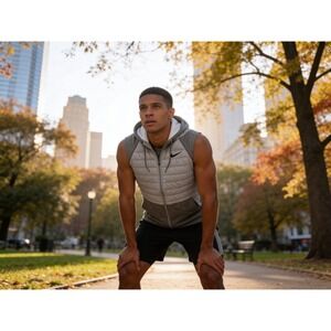 Nike Therma-FIT Mens XXL Gray Quilted Insulated Full Zip Sleeveless Hoodie Vest